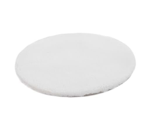 VIMODA Fellteppich Deluxe waschbar: Eleganter Hochflor Teppich Akzent Einfarbig, kuschelig für Ihr Wohnzimmer oder Schlafzimmer, Farbe:Weiß, Maße:Ø 80 cm Rund von VIMODA