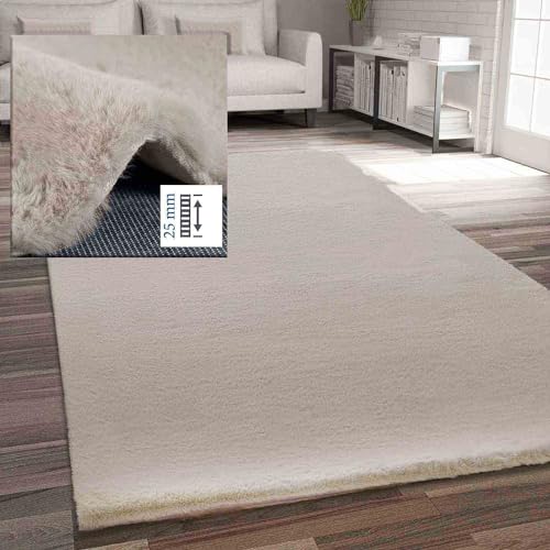 VIMODA Fellteppich Kunstfell Teppich Imitat in Beige Dicht Flauschig Seidiger Glanz, Maße:120x170 cm von VIMODA