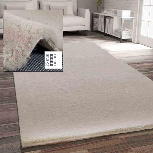 VIMODA Fellteppich Kunstfell Teppich Imitat in Beige Dicht Flauschig Seidiger Glanz, Maße:140 x 200 cm von VIMODA