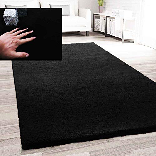 VIMODA Fellteppich Kunstfell Teppich Imitat in Schwarz Dicht Flauschig Seidiger Glanz, Maße:80x150 cm von VIMODA