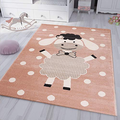 VIMODA kinderteppich kinderzimmer Flauschiger Baby Teppich Happy Schaefchen Kinder Jugendzimmer Rosa, Maße:Ø 120 cm Rund von VIMODA