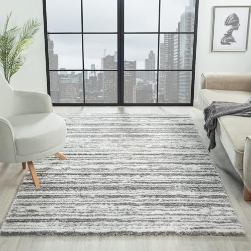 VIMODA Hochflor Langflor Teppich Modern Wohnzimmer Schlafzimmer Ultra Weich Muster, Farbe:Streifen-2, Maße:200x290 cm von VIMODA