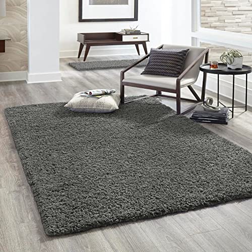 VIMODA Hochflor Teppich Prime Shaggy Langflor Wohnzimmer Schlafzimmer Modern Farben, Farbe:Anthrazit, Maße:200x280 cm von VIMODA