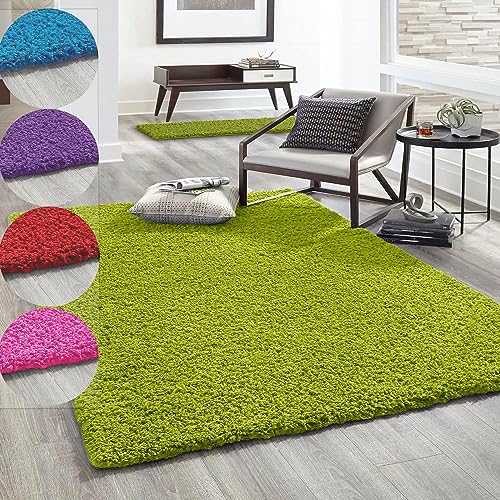 VIMODA Hochflor Teppich Prime Shaggy Langflor Wohnzimmer Schlafzimmer Rund Farbig, Farbe:Grün, Maße:230x320 cm von VIMODA