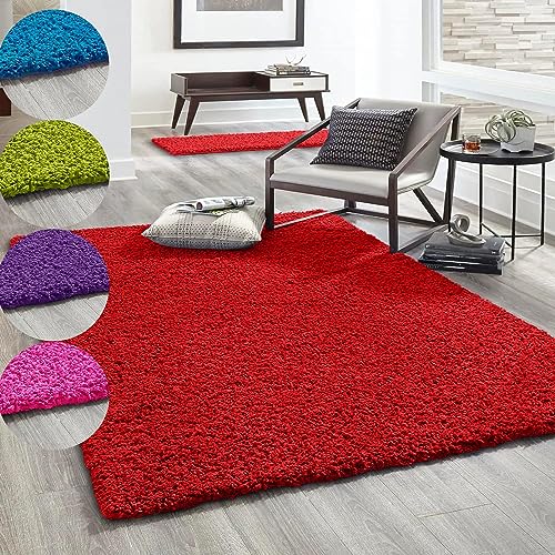 VIMODA Hochflor Teppich Prime Shaggy Langflor Wohnzimmer Schlafzimmer Rund Farbig, Farbe:Rot, Maße:230x320 cm von VIMODA