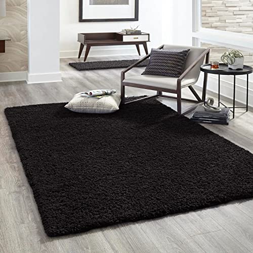 VIMODA Hochflor Teppich Prime Shaggy Langflor Wohnzimmer Schlafzimmer Modern Farben, Farbe:Schwarz, Maße:200x280 cm von VIMODA