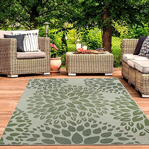 VIMODA In- und Outdoor Flachgewebe Terrassen & Balkon Küche Teppich Blumen Design Grün, Maße:120x160 cm von VIMODA