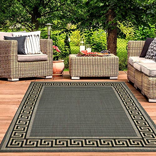 VIMODA In- und Outdoor Teppich Terrassen & Balkon Küche Teppich Bordüre Schwarz, Maße:160x220 cm von VIMODA