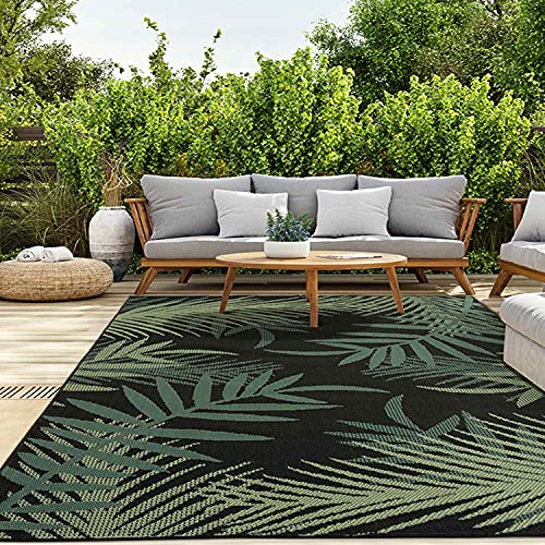 VIMODA In- und Outdoor Teppich Terrassen & Balkon Küche Teppich Palmen Design Schwarz, Maße:Ø 200 cm Rund von VIMODA