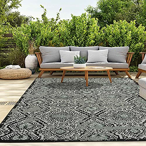 VIMODA In- und Outdoor Teppich Terrassen & Balkon Küche Teppich Rauten Design Schwarz & Grün, Maße:140x200 cm von VIMODA