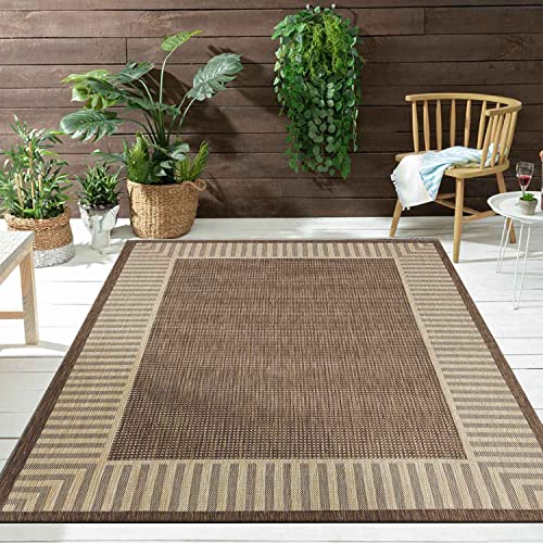 VIMODA In- und Outdoor Teppich Terrassen & Balkon Küche Wohnzimmer Teppich Bordüre, Farbe:Beige, Maße:160x220 cm von VIMODA