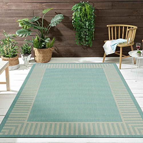 VIMODA In- und Outdoor Teppich Terrassen & Balkon Küche Wohnzimmer Teppich Bordüre, Farbe:Turkis, Maße:80x150 cm von VIMODA