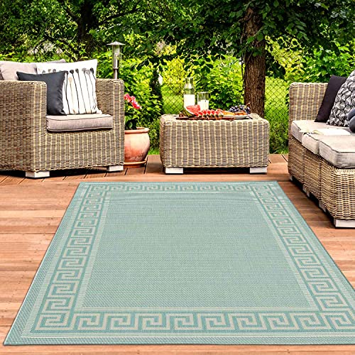 VIMODA In- und Outdoor Teppiche Flachgewebe Balkon Küche Bordüre Look In Blau & Turkis, Farbe:Turkis, Maße:120x160 cm von VIMODA