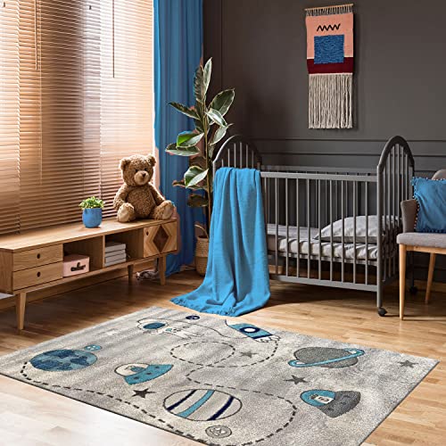 VIMODA Kinderteppich Kinderzimmer Teppich Kurzflor Baby Grau Jungen&Mädchen, Maße:80x150 cm von VIMODA