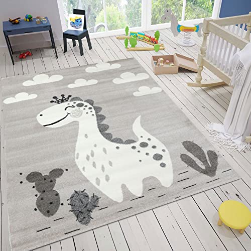 VIMODA Kinderteppich Teppich Kinderzimmer Babyteppich mit lächelndem Dinosaurier für Mädchen und Jungs, Maße:120x170 cm von VIMODA