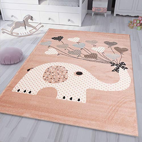 VIMODA Kinderteppiche Herzen mit Ballons Elefant | Kinderteppich für Mädchen und Jungs | Teppich für Kinderzimmer | Schadstofffrei, Maße:80x150 cm von VIMODA