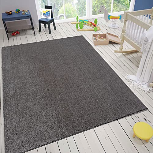 VIMODA Kinderzimmer Teppich Waschbarer Rutschfester Kinderteppich Junge Mädchen Baby Weiche Einfarbige Muster, Farbe:Anthrazit, Maße:60x100 cm von VIMODA