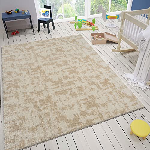 VIMODA Kinderzimmer Teppich Waschbarer Rutschfester Kinderteppich Junge Mädchen Baby Weiche Einfarbige Muster, Farbe:Beige-Creme, Maße:160x220 cm von VIMODA