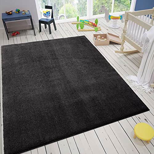 VIMODA Kinderzimmer Teppich Waschbarer Rutschfester Kinderteppich Junge Mädchen Baby Weiche Einfarbige Muster, Farbe:Schwarz, Maße:Ø 120 cm Rund von VIMODA