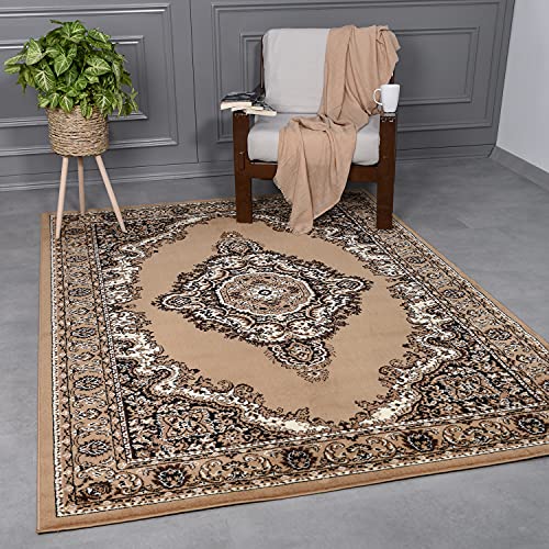 VIMODA Klassisch Orient Teppich dicht gewebt Wohnzimmer Braun Beige, Maße:200x290 cm von VIMODA