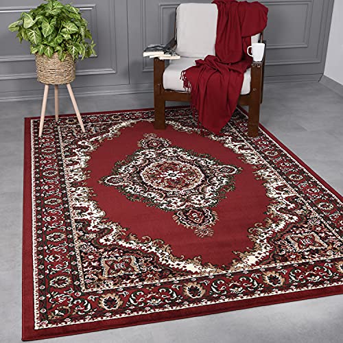 VIMODA Teppich Orientalisch Muster kurzflor Klassisch Wohnzimmer, Esszimer, Flur- Beige Rot, Maße:80x300 cm von VIMODA
