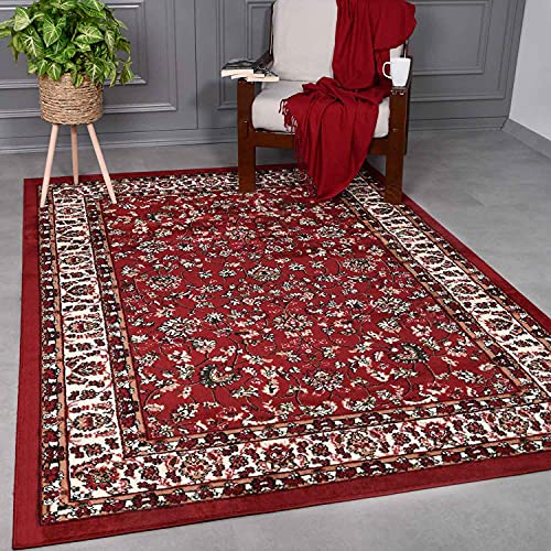 VIMODA Orient Teppich rot beige klassisch dicht gewebt mit Ornament und Blumenmotiven, Maße:200x290 cm von VIMODA