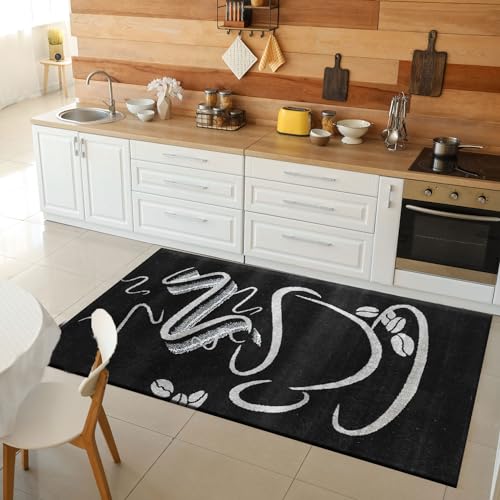VIMODA Küchenteppich Schwarz Trendiger Kaffee Teppich, Cappuccino Muster Tasse Kurzflor, Maße:120 x 170 cm von VIMODA
