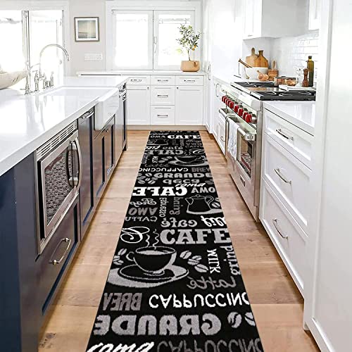 VIMODA Küchenteppich Teppichläufer Coffee Design Modern Kaffee Muster in Schwarz ideal für die Lounge oder Küche, Maße:80x250 cm von VIMODA