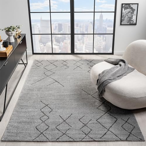 VIMODA Kurzflor Teppich Skandinavisch Berberlook Wohnzimmer Schlafzimmer Modern Streifen, Farbe:Grau, Maße:160x230 cm von VIMODA