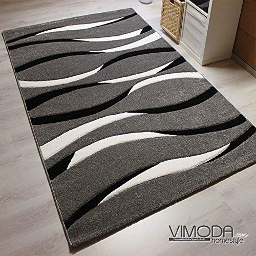 VIMODA Moderner Designer Teppich, gestreift, handgeschnittene Konturen, Farbe Grau - ÖKO TEX Zertifiziert - Pflegeleicht, Maße: 200x290cm von VIMODA