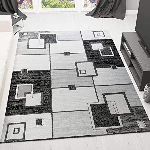 VIMODA Designer Teppich Wohnzimmer Grau Anthrazit Kariert Retro mit geometrischen Motiven und Farbverlauf, Maße:80 x 300 cm von VIMODA