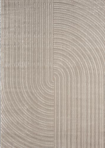 VIMODA Moderner Kurzflor-Teppich Boho Wohnzimmer Schlafzimmer dünn mit 3D Hoch-Tief Effekt Pflegeleicht, Farbe:Taupe, Maße:200x290 cm von VIMODA