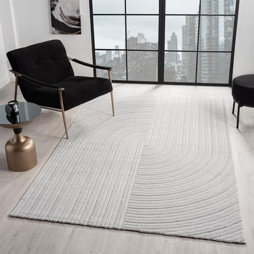VIMODA Moderner Kurzflor Teppich Wohnzimmer Schlafzimmer Boho Optik Regenbogen Skandinavisch, Farbe:Grau, Maße:80x150 cm von VIMODA