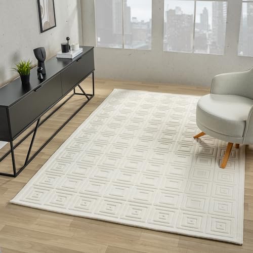 VIMODA Moderner Kurzflor Teppich Wohnzimmer Schlafzimmer Skandinavisch in Creme, Farbe:Viereck, Maße:240 x 330 cm VIMODA Moderner Kurzflor Teppich Wohnzimmer Schlafzimmer Skandinavisch in Creme, Farbe:Viereck, Maße:240 x 330 cm von VIMODA