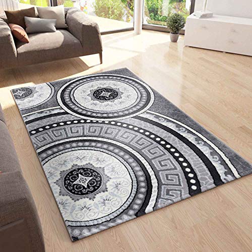 VIMODA Moderner Teppich Orientteppich für Wohnzimmer mit Glitzergarn Medaillonmuster in Grau Schwarz Anthrazit, Maße:200x290 cm von VIMODA