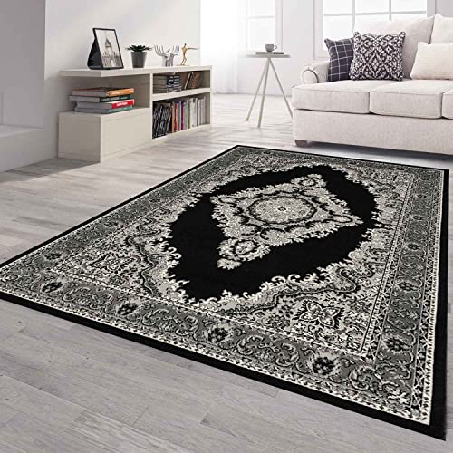 VIMODA Orient Teppich grau schwarz klassisch Ornament dicht gewebt Kurzflor farbecht, Maße:80x300 cm von VIMODA