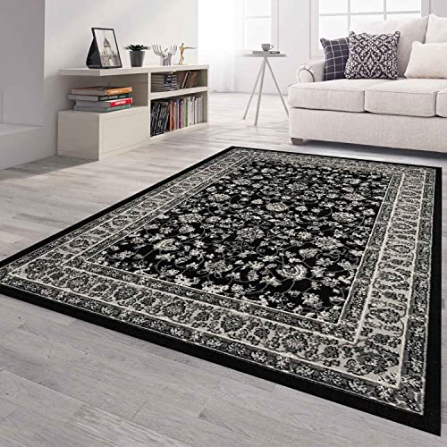 VIMODA Orient Teppich grau schwarz klassisch dicht gewebt mit Ornament und Blumenmotiven, Maße:Ø 160 cm Rund von VIMODA