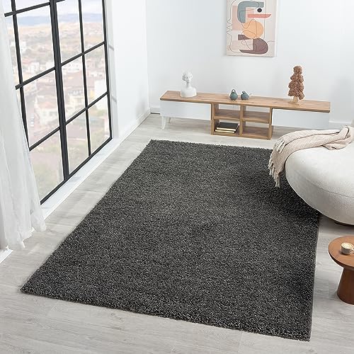 VIMODA Prime Shaggy Teppich Farbe Anthrazit Hochflor Langflor Teppiche Modern, Maße:70x250 cm von VIMODA