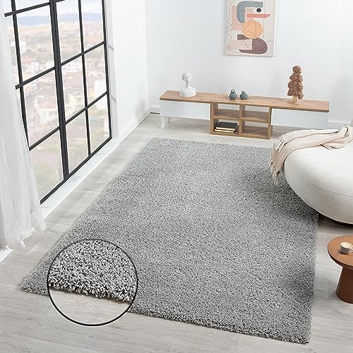 VIMODA Teppich Prime Shaggy Hochflor Einfarbig Grau Weich für Wohnzimmer, Schlafzimmer, küche, Maße:140x200 cm von VIMODA