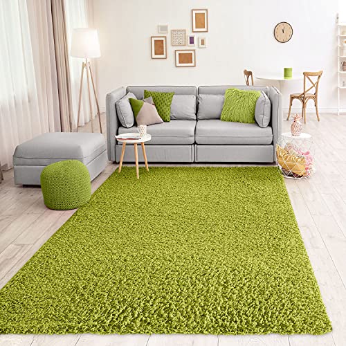 VIMODA Teppich Prime Shaggy Hochflor Langflor Einfarbig Modern Grün für Wohnzimmer, Schlafzimmer, küche, Maße:150 cm Quadrat von VIMODA