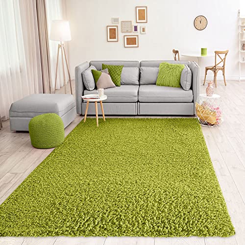 VIMODA Teppich Prime Shaggy Hochflor Langflor Einfarbig Modern Grün für Wohnzimmer, Schlafzimmer, küche, Maße:200 cm Quadrat von VIMODA