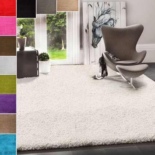 VIMODA Prime Shaggy Teppich Hochflor Langflor Teppiche Modern für Wohnzimmer Schlafzimmer Einfarbig Nougat Hellbraun 80 cm Durchmesser von VIMODA