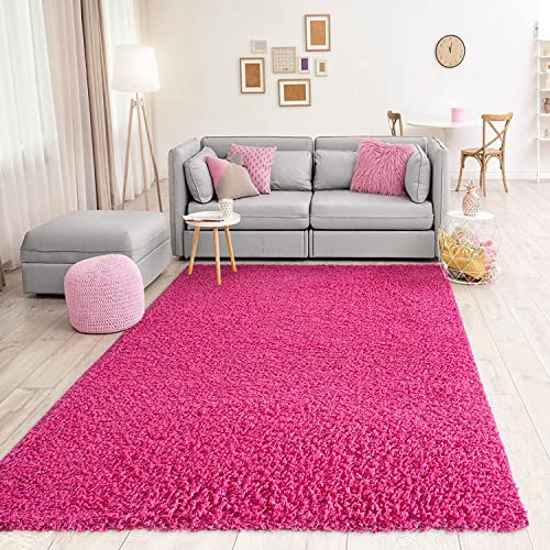 VIMODA Teppich Prime Shaggy Hochflor Langflor Einfarbig Modern Pink Rosa für Wohnzimmer, Schlafzimmer, Maße:70x250 cm von VIMODA