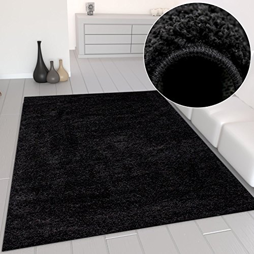 VIMODA Prime Shaggy Teppich Schwarz Hochflor Langflor Teppiche Modern für Wohnzimmer Schlafzimmer, Maße:200 cm Quadrat von VIMODA