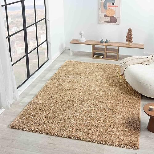 VIMODA Teppich Prime Shaggy Hochflor Langflor Einfarbig Modern Beige für Wohnzimmer, Schlafzimmer, küche, Maße:160x220 cm von VIMODA