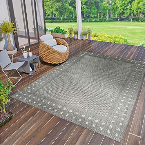 VIMODA Robuster Flachgewebe Teppich In- und Outdoor Tauglich 100% Polypropylen, Farbe: Grau von VIMODA