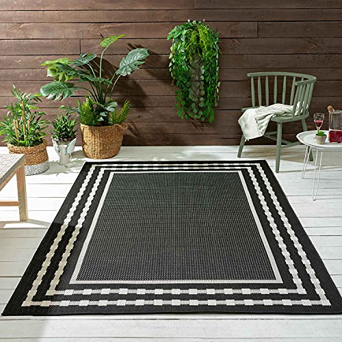 VIMODA Robuster Flachgewebe Teppich In- und Outdoor Tauglich 100% Polypropylen, Farbe:Schwarz, Maße:140x200 cm von VIMODA