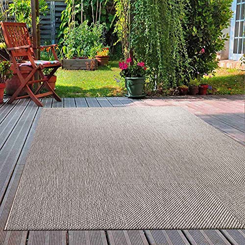 VIMODA Robuster In- und Outdoor Flachgewebe Terrassen Teppich Natur Look In Grau, Maße:140x200 cm von VIMODA