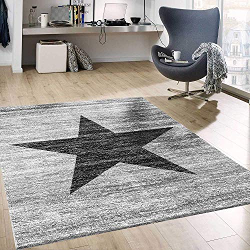 VIMODA Stern Jugendzimmer Wohnzimmer Teppich Grau Trendiger Kurzflor Teppich Stern Stylish Accessoire, Maße:60 x 110 cm von VIMODA