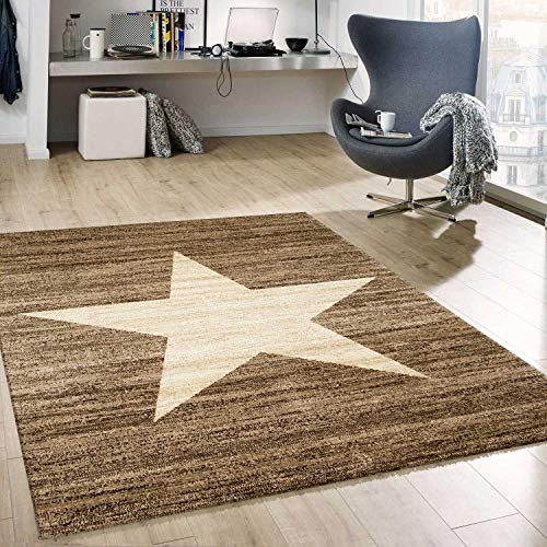 VIMODA Stern Muster Teppich Braun Beige Stylish Accessoire, Maße:120x170 cm von VIMODA